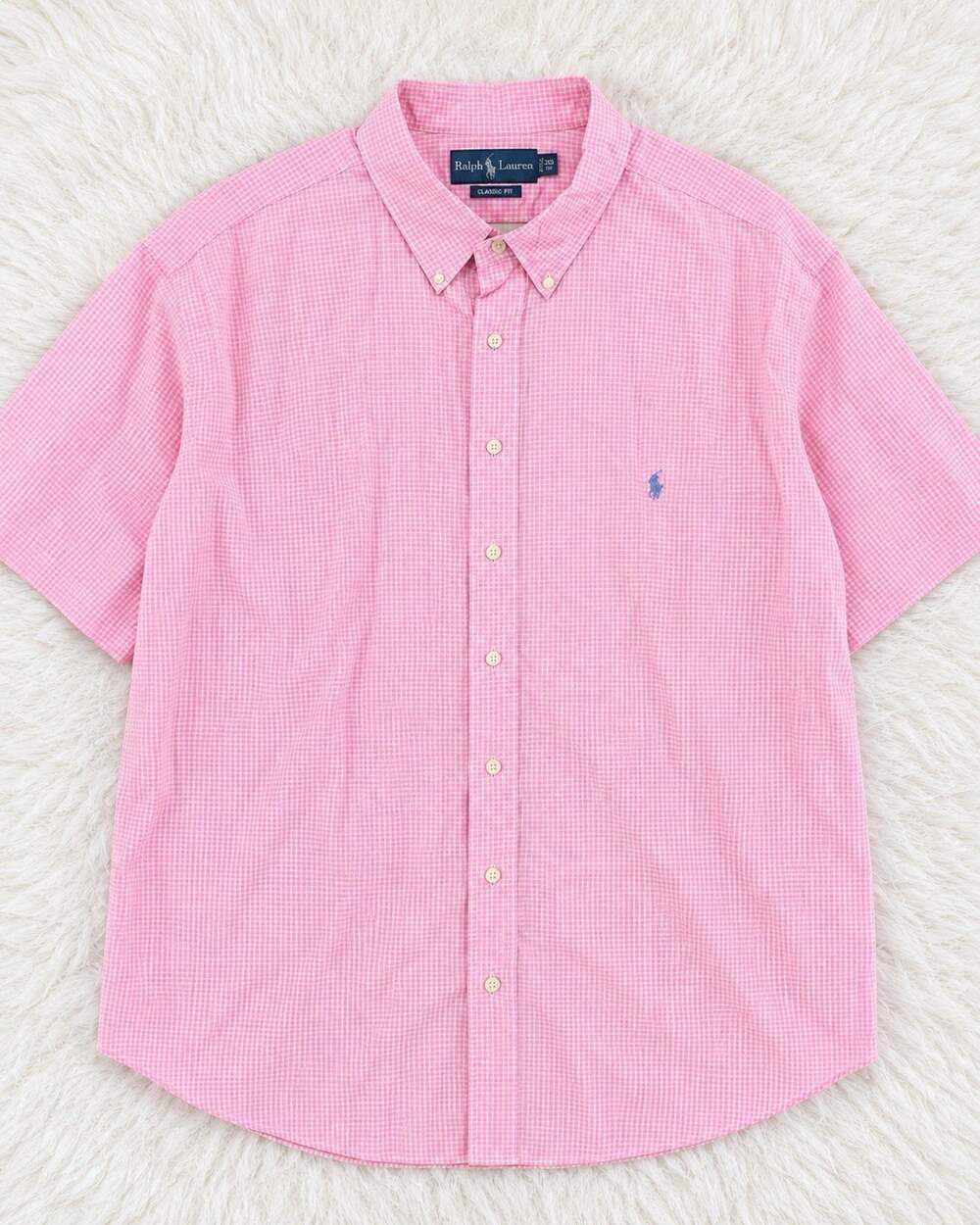 Ralph Lauren Mens 3XB Pink Short Sleeve Button Down Shirt Cotton